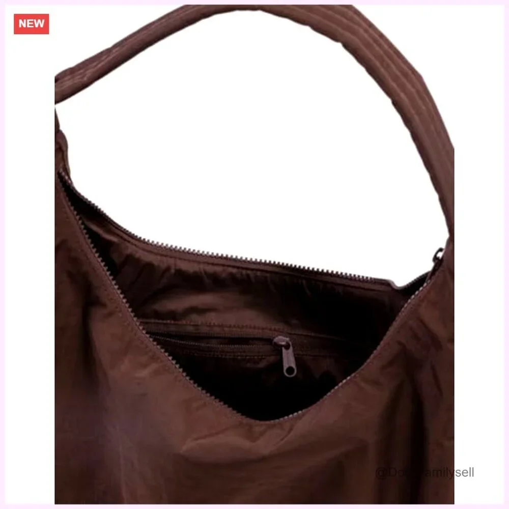 Large Recycled Nylon Shoulder Bag with Adjustable Strap and Zip Pocket
